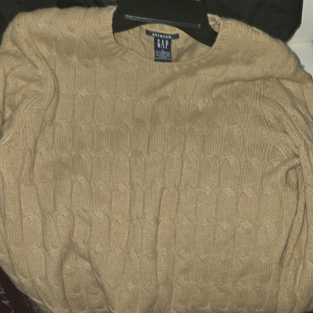 GAP Tan Crewneck Sweater with Cable-Knit Design
